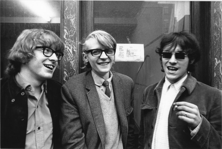 Peter Asher, Barry Miles, John Dunbar - MAD, outside 6 Masons Yard, 1966