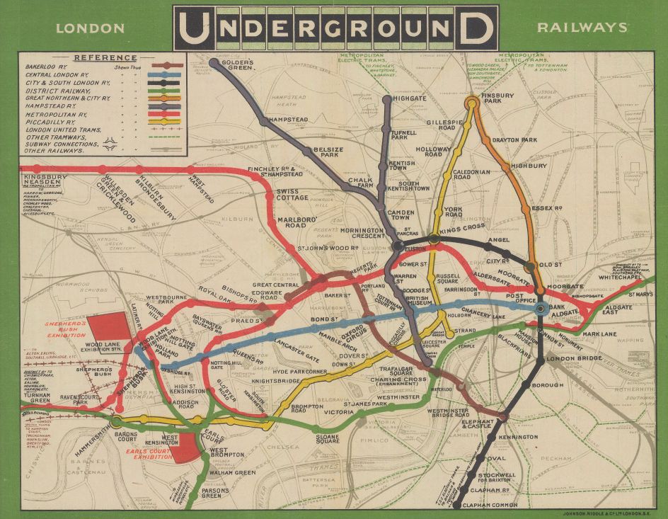 London Underground Railways Underground, Electric Railways Company of London (UERL), 1909. Courtesy of The Map House