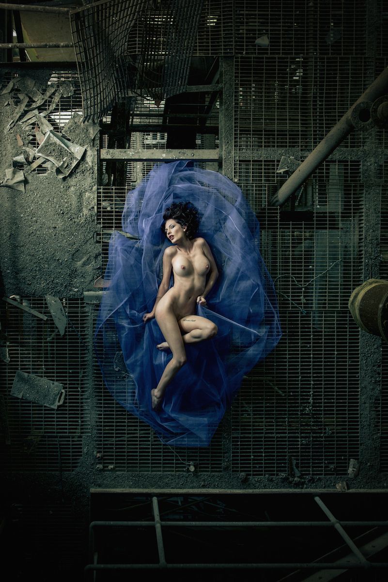 Absolutely Naked Woman Posing Inside an Old Abandoned Building