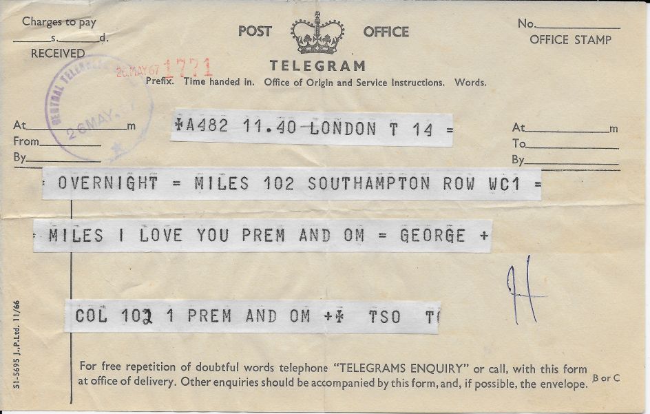 Telegram from George Harrison