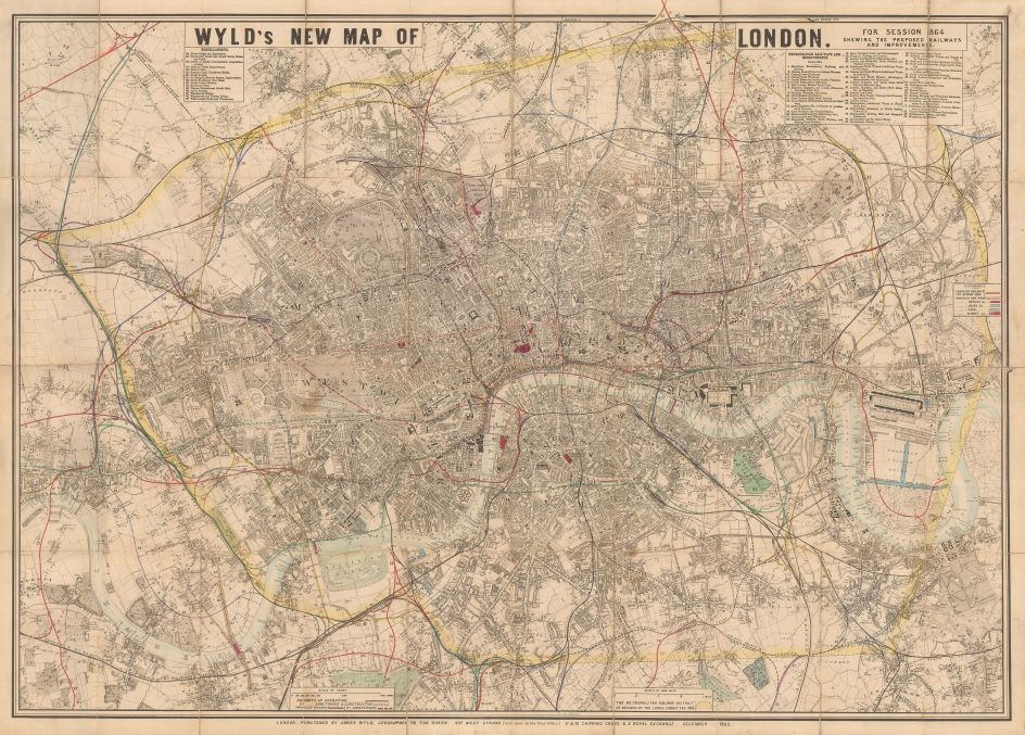 Wyld’s New Map of London for Session 1864 Showing the Proposed Railways and Improvements, James Wyld, 1863. Courtesy of The Map House