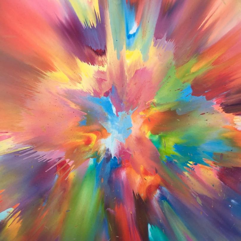 Artist creates bold explosions of colour using thinned oil paint and ...