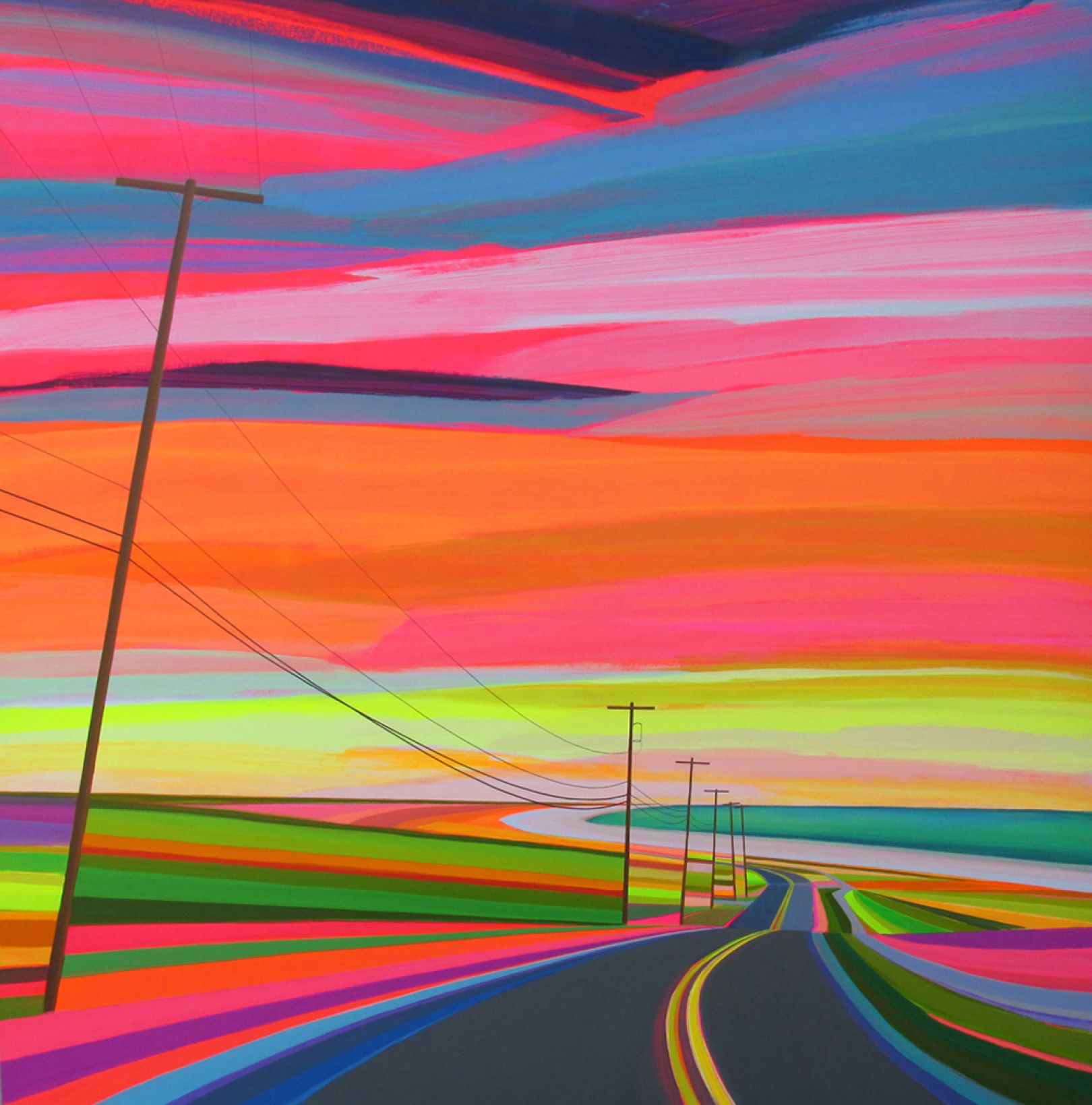 Technicolour and neon sunset paintings inspired by Americas Long 