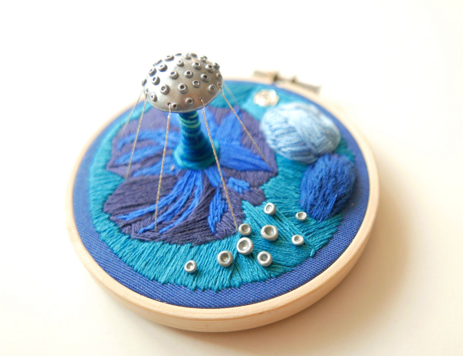 Out of this world embroidery hoop art with combined polymer clay ...